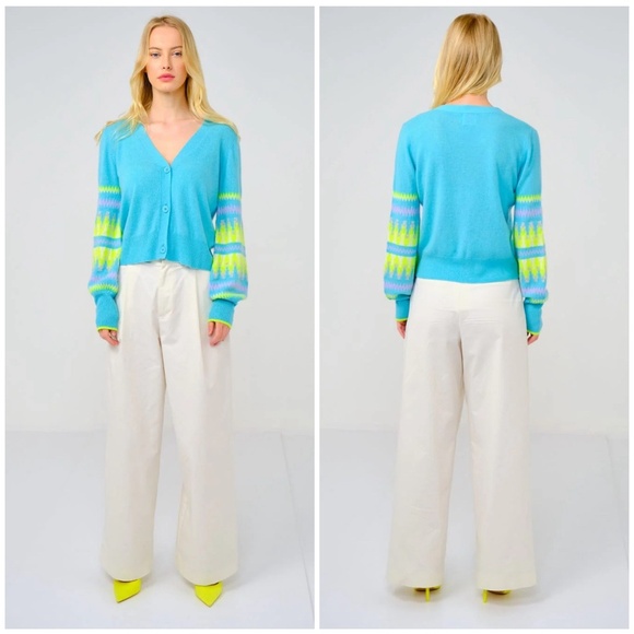 BRODIE CARDIGAN SWEATER ELECTRIC CHEVRON CASHMERE LUXURY MODERN CONTEMPORARY S - Picture 1 of 12